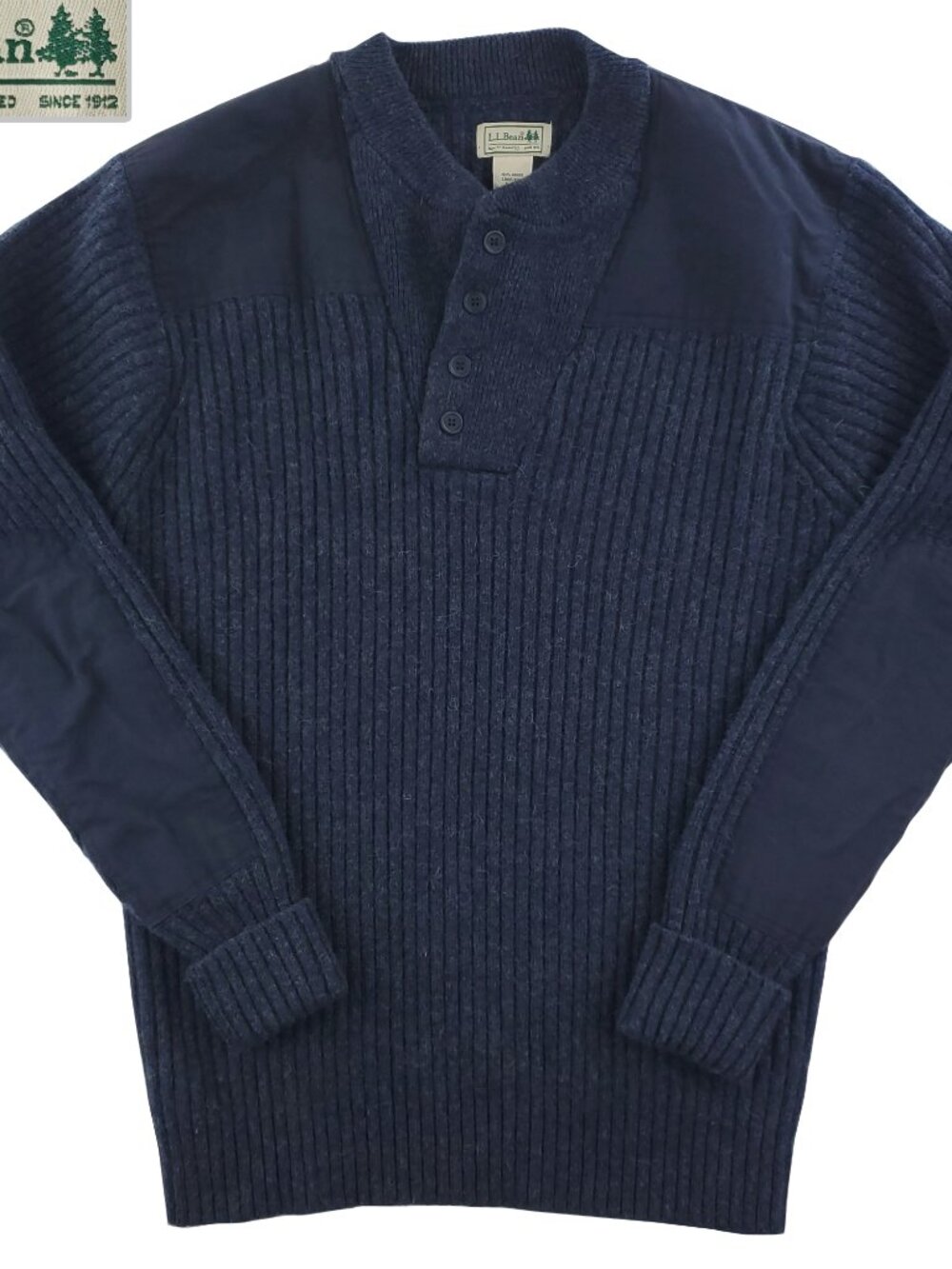 L.L. Bean Commando Henley Sweater Merino Lambs Wool Knit 228198 Men's Large